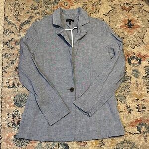 DREW  Anthropologie Classic Light Chambray single button Blazer linen blend